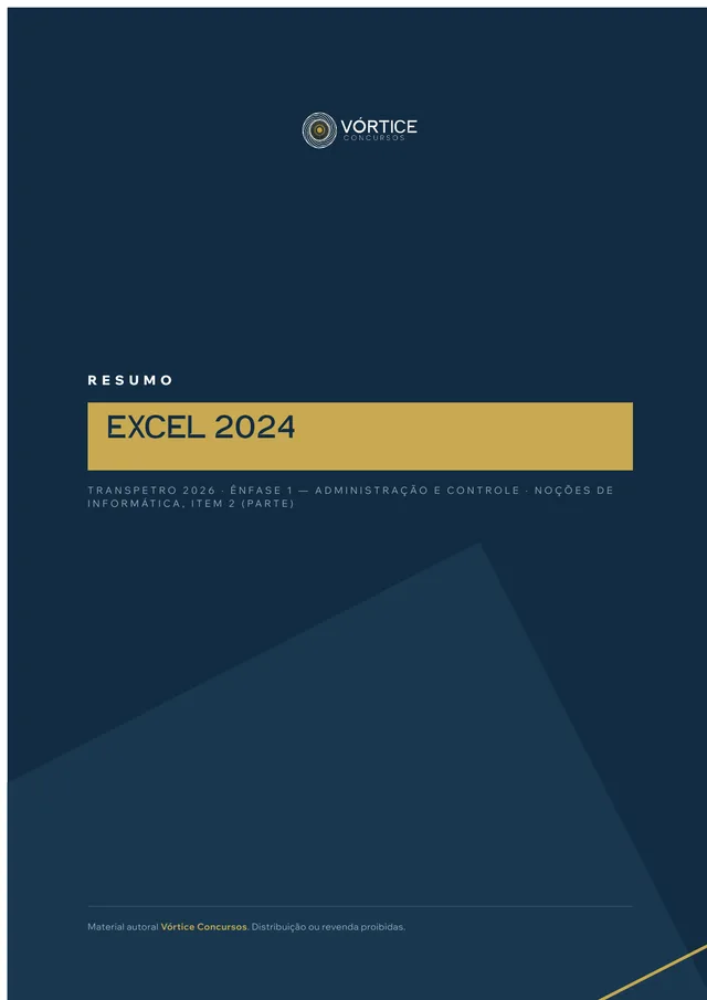 Capa do resumo 15, Excel 2024